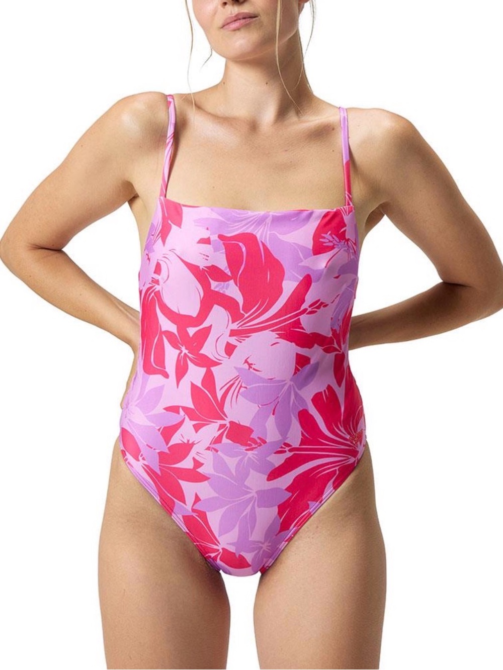 Speedo Pink & Lilac Floral Square-Neck One-Piece Swimsuit